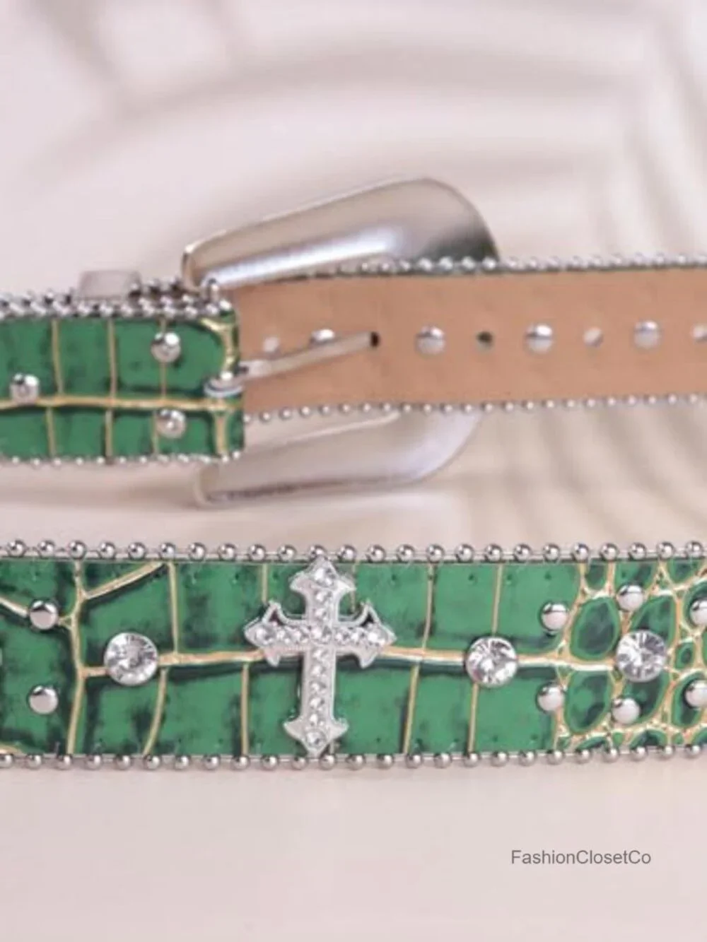 Rhinestone Western Belt for Men & Women, Faux Leather Cowboy Belt with Cross
